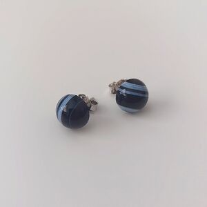 Black & white agate gemstone and sterling silver stud earrings